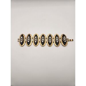 J.Crew Black Resin Gold Tone Crystal Starburst Oval Link Statement Bracelet